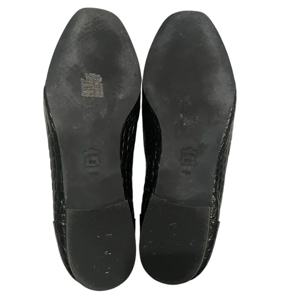 Tory Burch Jessa Black Croc Embossed Leather Horse Hardware Loafers, Sz 11