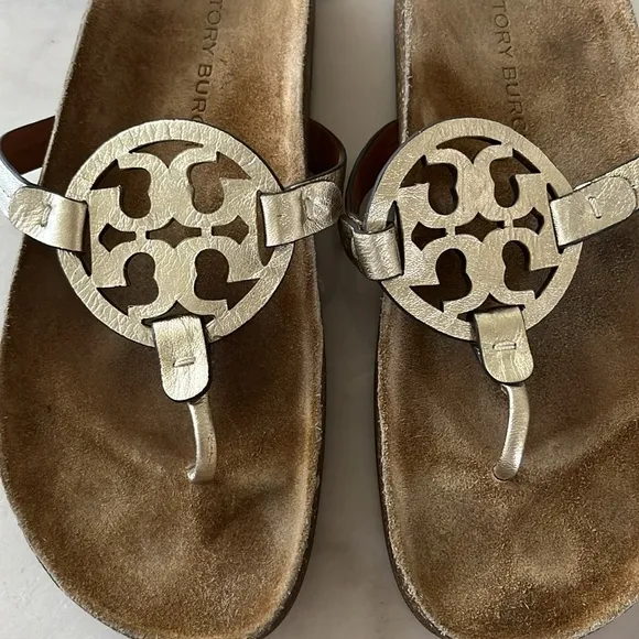 Tory Burch Miller Cloud Sandals In Spark Gold/Natural Size 9.5
