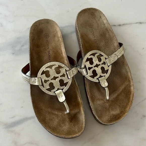 Tory Burch Miller Cloud Sandals In Spark Gold/Natural Size 9.5