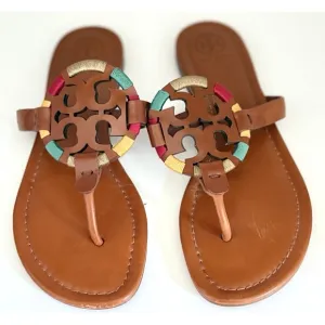 Tory Burch Multi Miller Vintage Vachetta Embroidered Sandals Womens Size 9