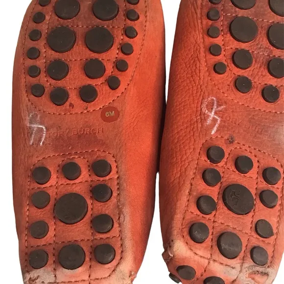 Tory Burch Orange Pebbled Leather Loafers, Sz 6M