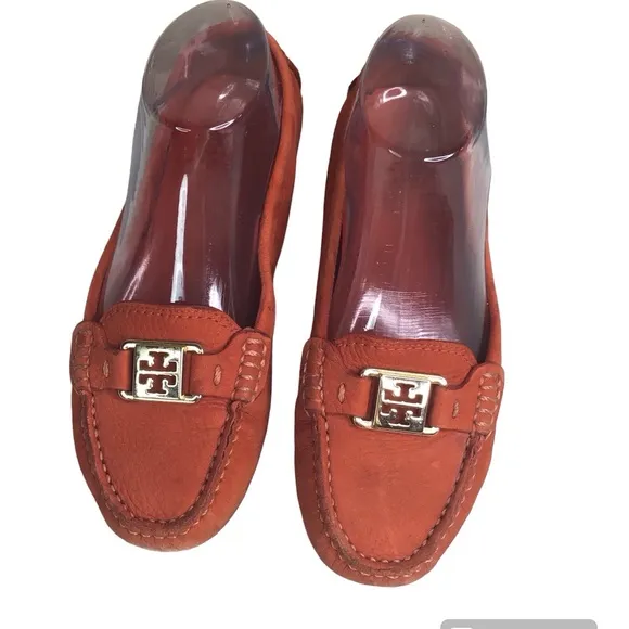 Tory Burch Orange Pebbled Leather Loafers, Sz 6M