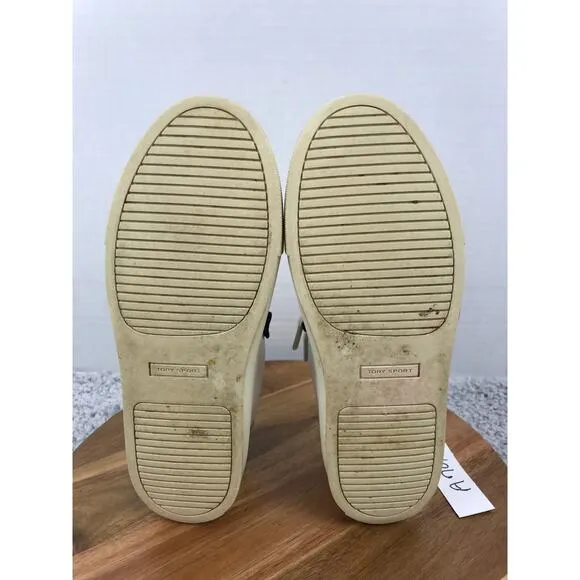 Tory Burch Sport Ruffle White Navy Leather Casual Lace Up Sneakers Womens 7.5 M