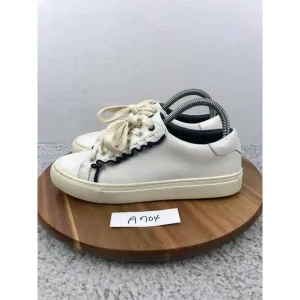 Tory Burch Sport Ruffle White Navy Leather Casual Lace Up Sneakers Womens 7.5 M