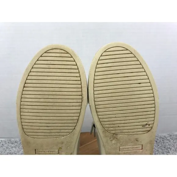 Tory Burch Sport Ruffle White Navy Leather Casual Lace Up Sneakers Womens 7.5 M