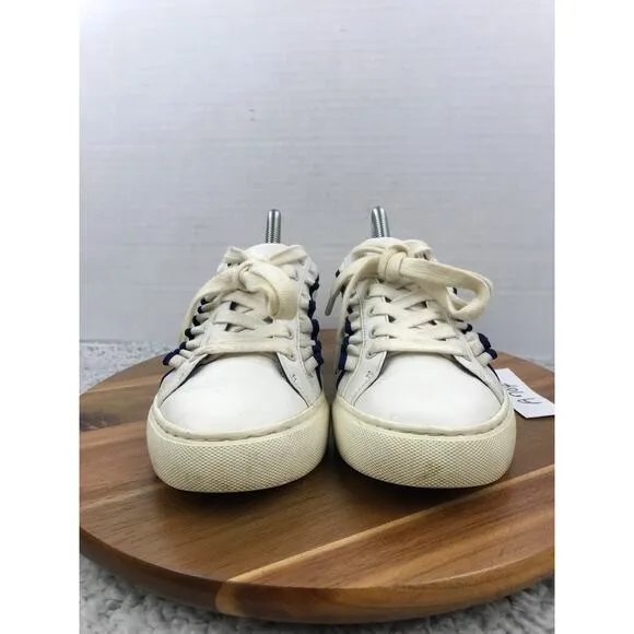 Tory Burch Sport Ruffle White Navy Leather Casual Lace Up Sneakers Womens 7.5 M