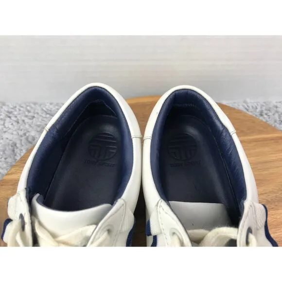 Tory Burch Sport Ruffle White Navy Leather Casual Lace Up Sneakers Womens 7.5 M
