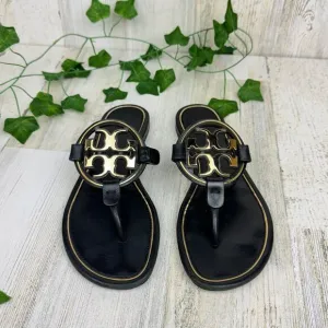Tory Burch Womens Miller Gold black  Leather Classic Thong Sandal Size 7