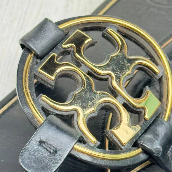Tory Burch Womens Miller Gold black  Leather Classic Thong Sandal Size 7