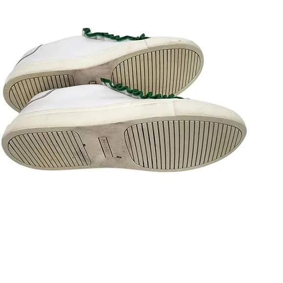 Tory Burch Womens White &amp; Green Leather Sneakers W/ Ruffle Detail Size 7.5
