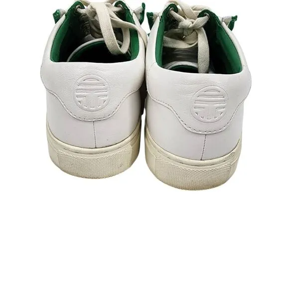 Tory Burch Womens White &amp; Green Leather Sneakers W/ Ruffle Detail Size 7.5