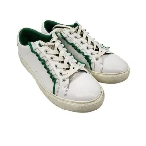 Tory Burch Womens White &amp; Green Leather Sneakers W/ Ruffle Detail Size 7.5