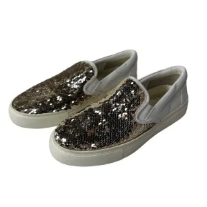 Tory Burch Women's White Carter Gold Sequin Slip-on Sneakers Loafers Size US 7