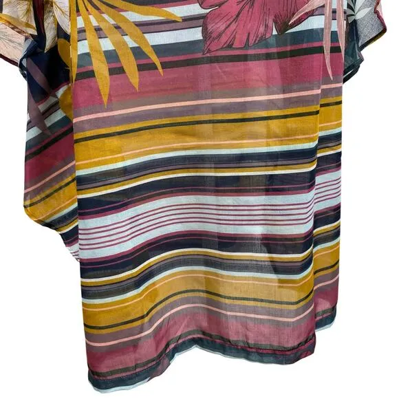TOUCHE BALNEAIRE Tropical Kaftan Dress Swim Cover Up Palm Leaves Resort Wear - S
