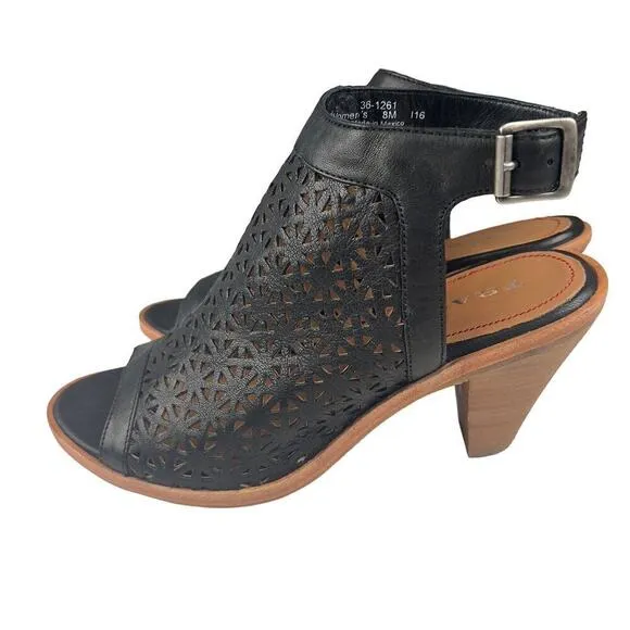 TRASK LASER CUT LEATHER SLINGBACK HEELED SANDALS IN BLACK NWOB WOMEN'S SIZE 8