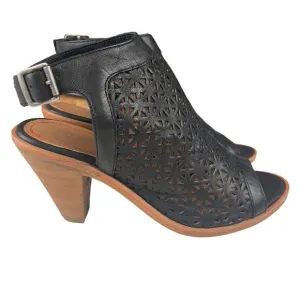 TRASK LASER CUT LEATHER SLINGBACK HEELED SANDALS IN BLACK NWOB WOMEN'S SIZE 8