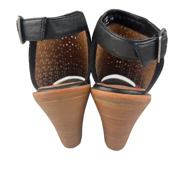 TRASK LASER CUT LEATHER SLINGBACK HEELED SANDALS IN BLACK NWOB WOMEN'S SIZE 8