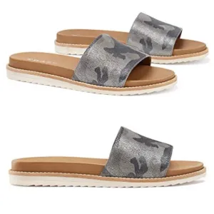 Trask Sherry Pewter Camo Metallic Italian Suede Slip On Slides Sandals Womens 7