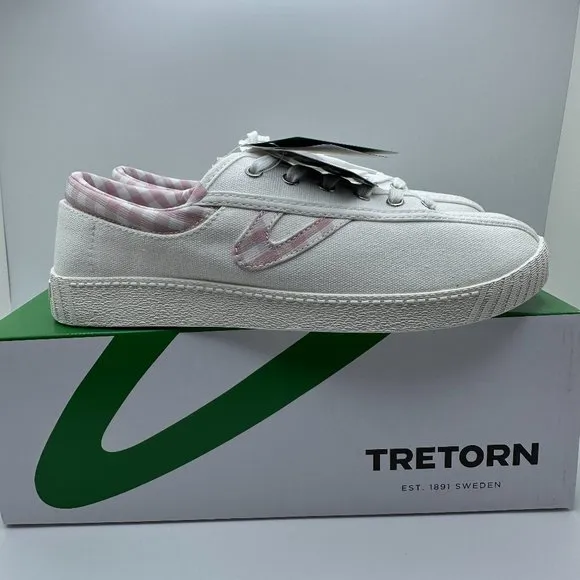 Tretorn Nylite Womens Tennis Shoes Sneakers 8.5‎ White Pink Lace Low Top Comfort