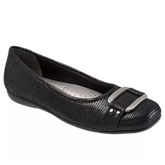 TROTTERS NWOT Women’s Size 6WW &quot;Sizzle Signature&quot; Black Shimmery Ballet Flat