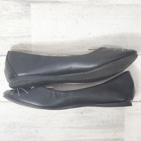 TUK Women's Vegan Black Faux Leather Bunny Face Ballet Flats 13149 Size 9