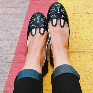 TUK Women's Vegan Black Faux Leather Bunny Face Ballet Flats 13149 Size 9