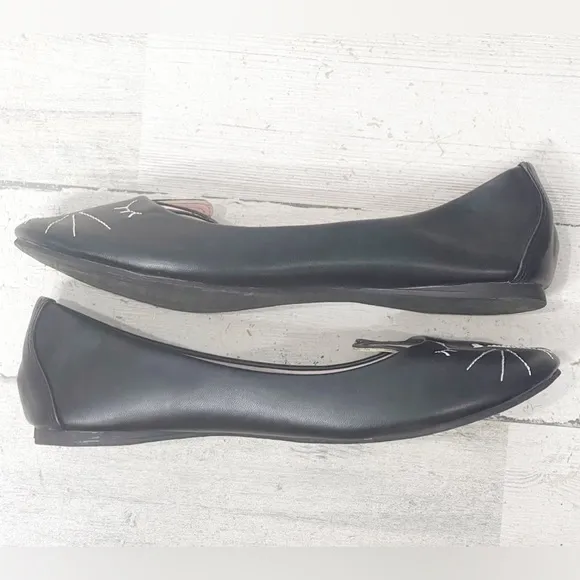 TUK Women's Vegan Black Faux Leather Bunny Face Ballet Flats 13149 Size 9