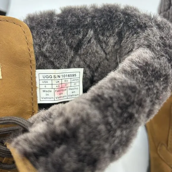 UGG Adirondack III Waterproof Boots Women’s 6 Brown Shearling Fur Vibram Sole