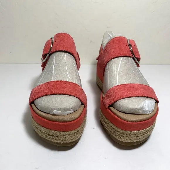 UGG April Espadrille Platform Sandals Suede Strawberry Sorbet Pink Size 8.5 NEW