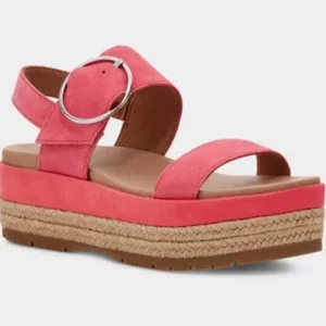 UGG April Espadrille Platform Sandals Suede Strawberry Sorbet Pink Size 8.5 NEW