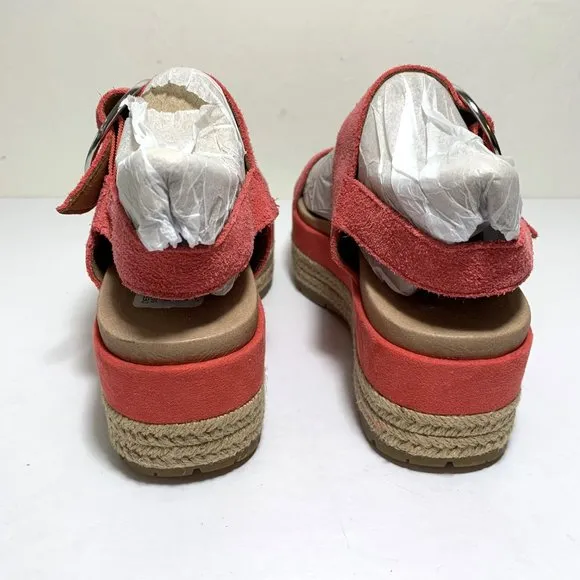 UGG April Espadrille Platform Sandals Suede Strawberry Sorbet Pink Size 8.5 NEW