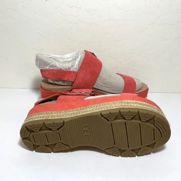 UGG April Espadrille Platform Sandals Suede Strawberry Sorbet Pink Size 8.5 NEW