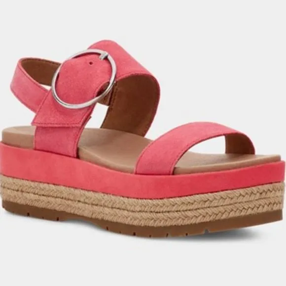UGG April Espadrille Platform Sandals Suede Strawberry Sorbet Pink Size 8.5 NEW
