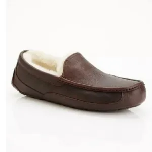 UGG Ascot Leather Men's Casual Comfort Slipper Loafers dark brown