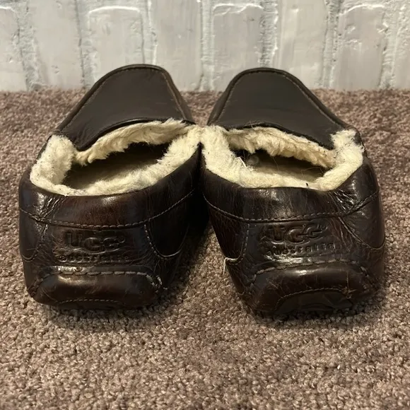 UGG Ascot Leather Men's Casual Comfort Slipper Loafers dark brown