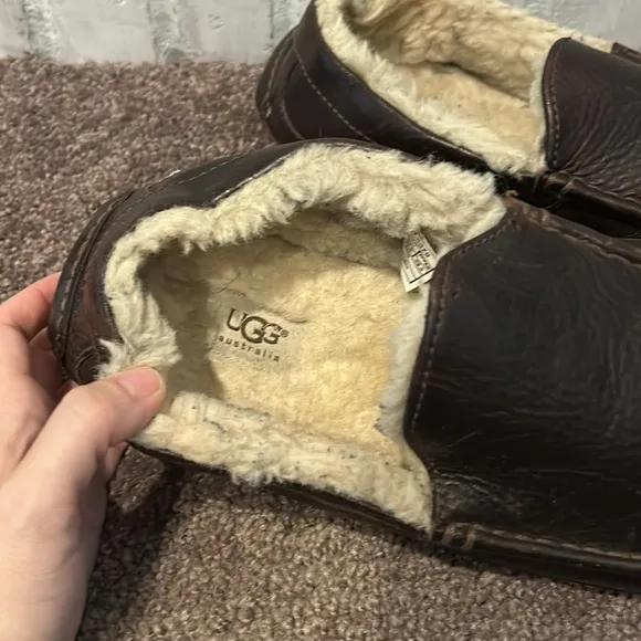 UGG Ascot Leather Men's Casual Comfort Slipper Loafers dark brown