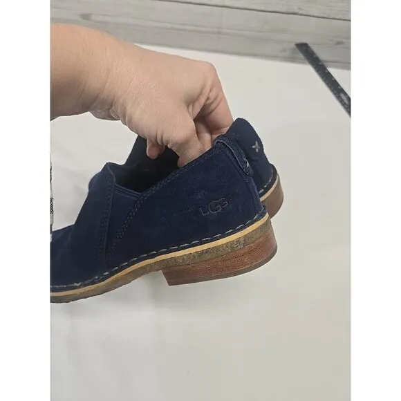 UGG Australia Camellia Blue Slip‎ On Loafers Women's Size 5 Leather Fur Lined