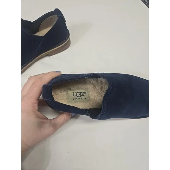 UGG Australia Camellia Blue Slip‎ On Loafers Women's Size 5 Leather Fur Lined