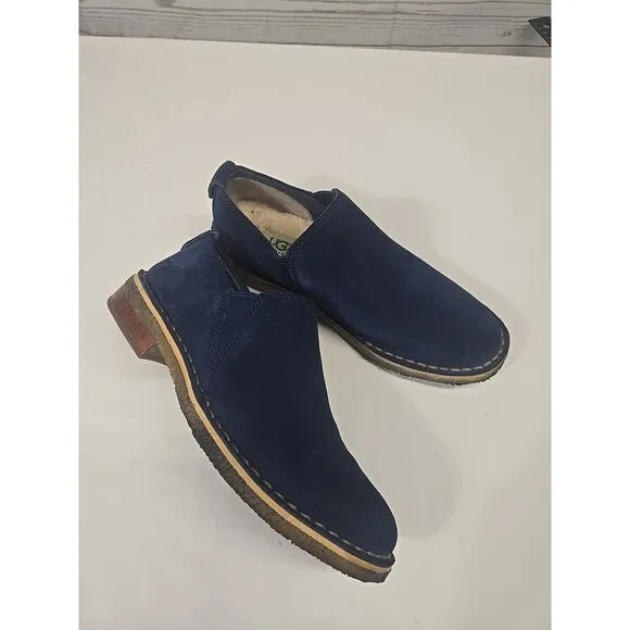 UGG Australia Camellia Blue Slip‎ On Loafers Women's Size 5 Leather Fur Lined