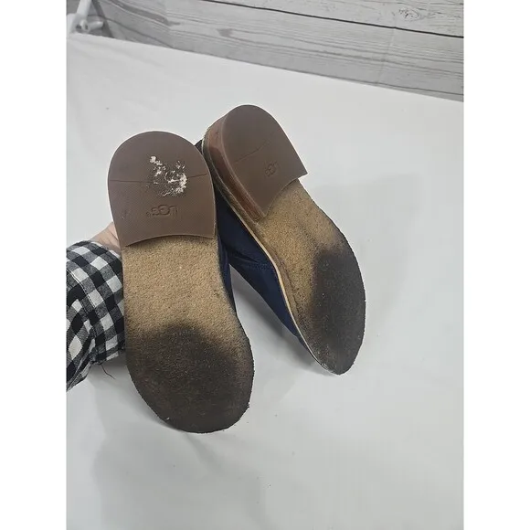 UGG Australia Camellia Blue Slip‎ On Loafers Women's Size 5 Leather Fur Lined