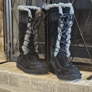 UGG Australia Tularosa Black Moccasin Lace-Up Boots w/Fur Lining Womens Size 8