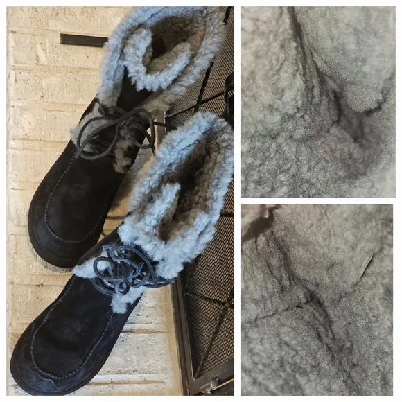 UGG Australia Tularosa Black Moccasin Lace-Up Boots w/Fur Lining Womens Size 8