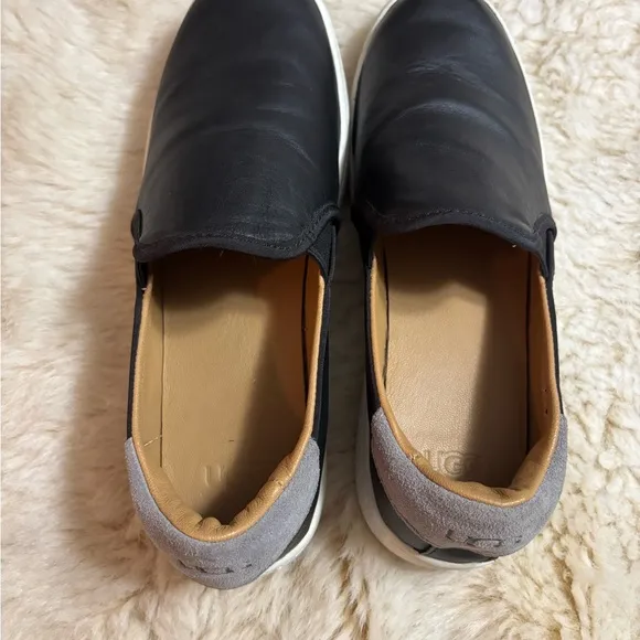 UGG Black and Gray Leather Slip on Sneakers size 9.5