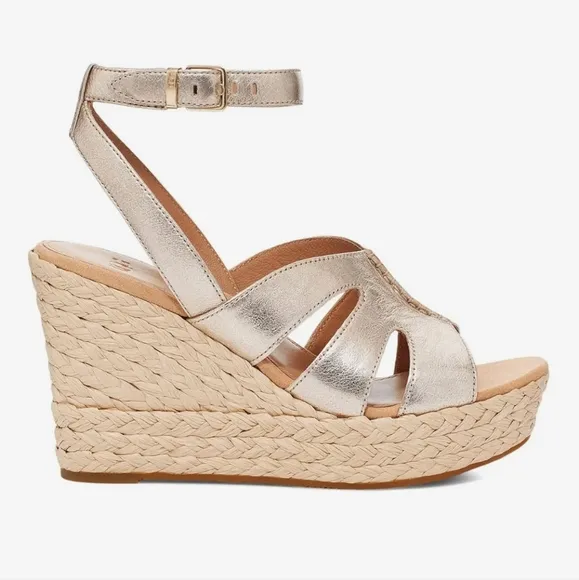 UGG Careena Leather Wedge Sandals
