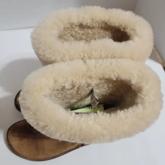 UGG | Elijo Sheepskin Shearling Cuff Short Leather Boots in Toast | 7