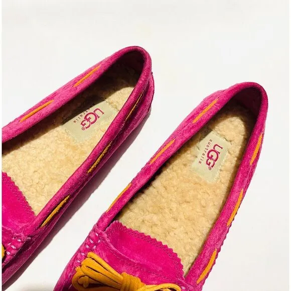 UGG flat leather loafers removable insulated Sheepskin Pink moccasins womens 7.5