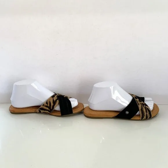 UGG Kenleigh Slide Sandals Leather Slip On Flats Tiger Stripes Size 7.5 NEW