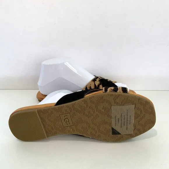 UGG Kenleigh Slide Sandals Leather Slip On Flats Tiger Stripes Size 7.5 NEW