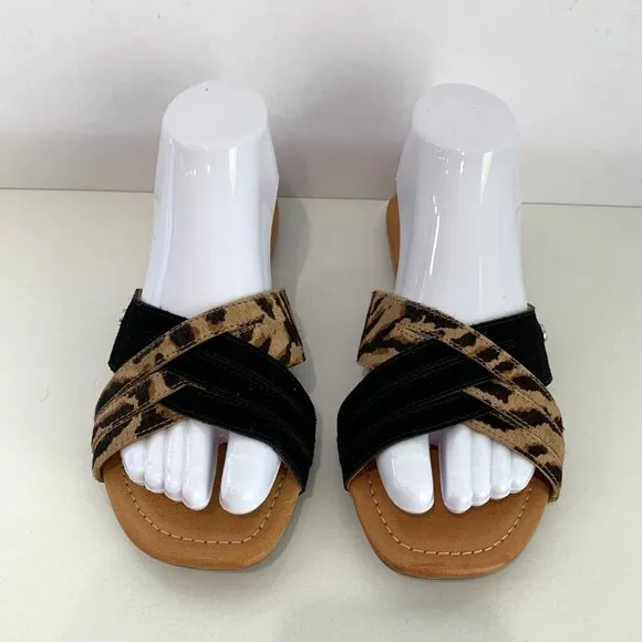 UGG Kenleigh Slide Sandals Leather Slip On Flats Tiger Stripes Size 7.5 NEW