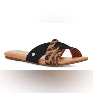 UGG Kenleigh Slide Sandals Leather Slip On Flats Tiger Stripes Size 7.5 NEW